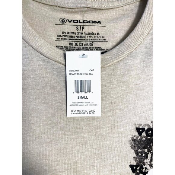 Volcom T-Shirt Mens S Oat Beast Flight Short Sleeve Crew Neck Logo NWT - Picture 7 of 8